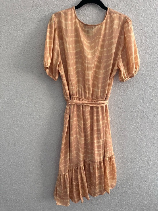 Simply Vera Wang Peach Tie Dye Midi Dress Size Large Boho Puff Sleeve Belted - Picture 4 of 11